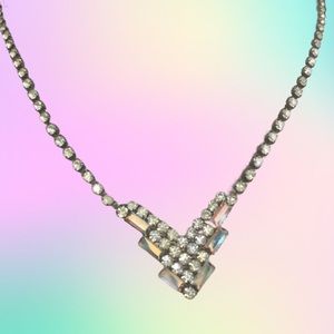 Retro 70s 80s Statement Collar Vintage Art Deco Holographic Rhinestone Necklace